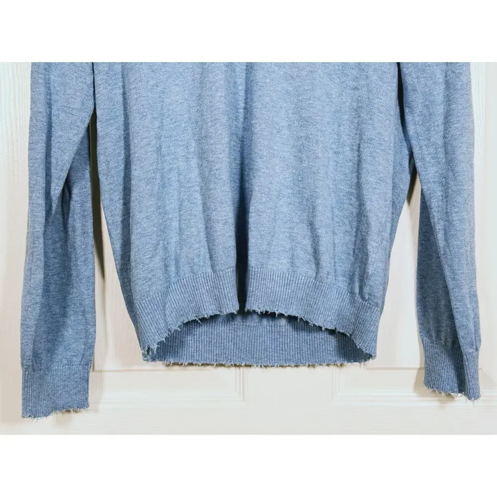 Minnie Rose Coastal Cashmere V-Neck Sweater Small Blue Preppy Quiet Luxury Soft